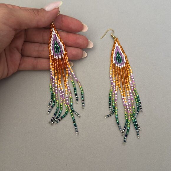 Colorful Beaded Dangle Earrings A1201 - Picture 4 of 4